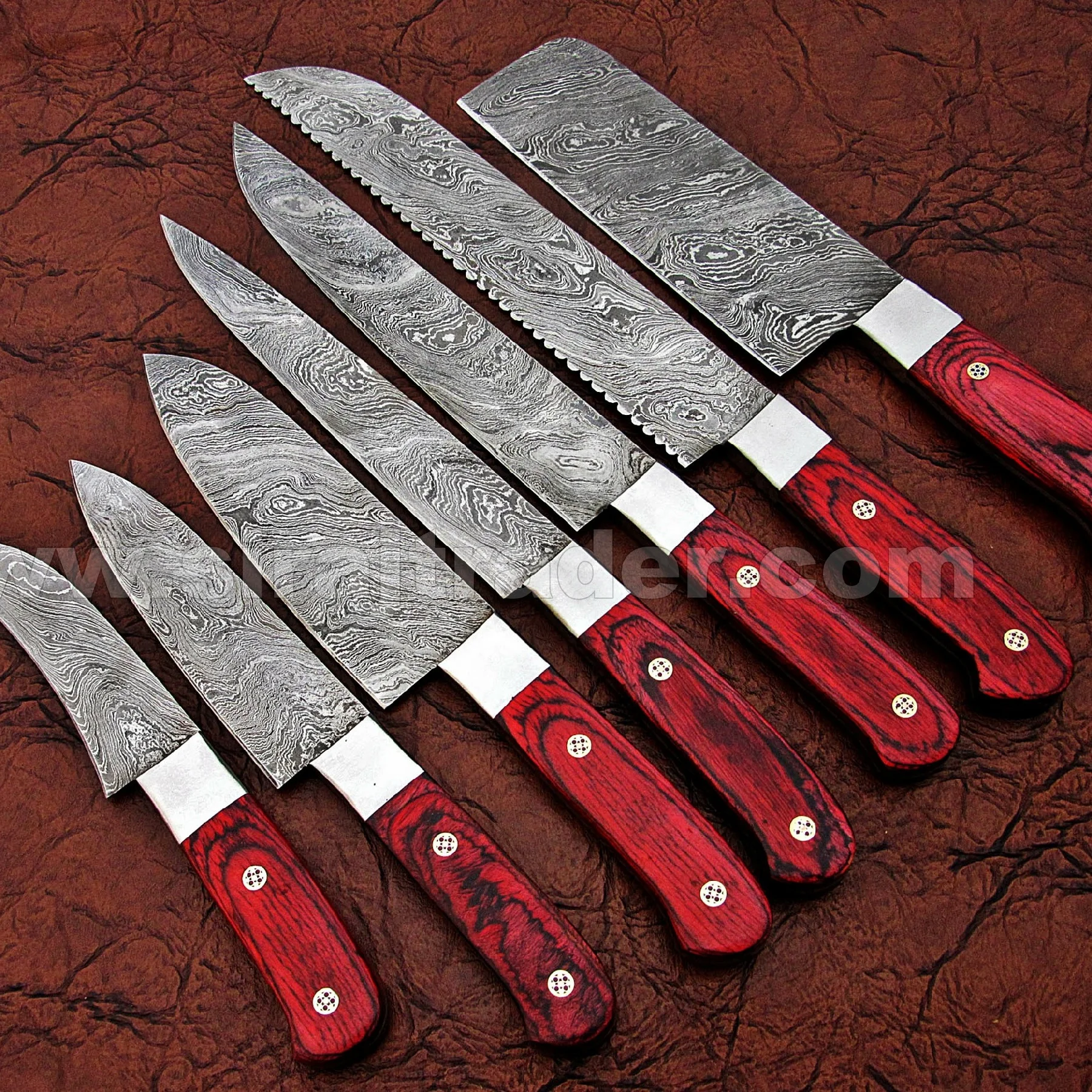 
Fixed blade Damascus steel Chef knife set Beautiful Colour wood 