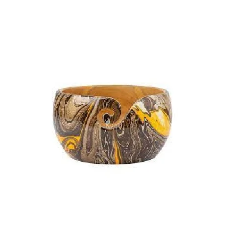 Low Cost Hand-Carved Wooden Yarn Bowl Brown Polished Mordent Design for Home Use and Needle Holder Storage