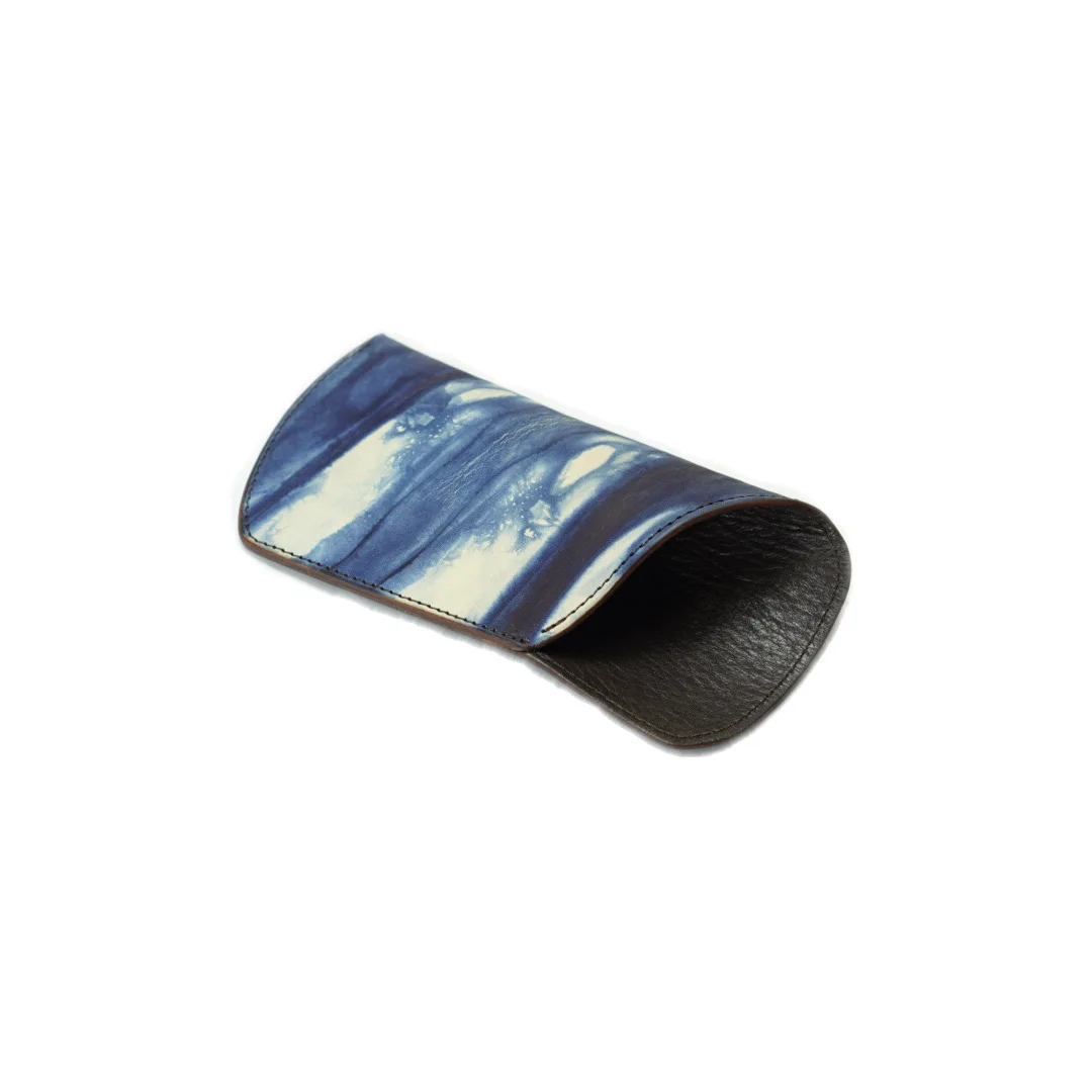 Handcrafted Indigo-Dyed Leather Eyeglass Case Denim-Textured, One-of-a-Kind Design with Traditional Japanese Dyeing