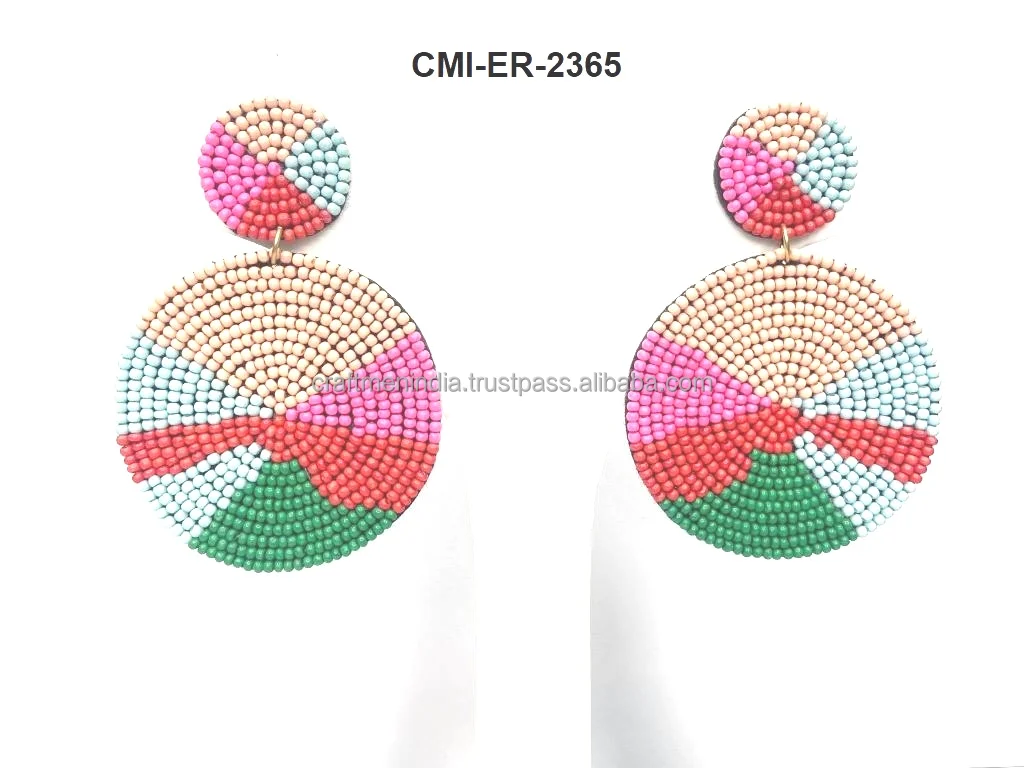 Handmade Beaded Stud Earrings with Classic Wings Design Fashion Jewellery Embroidery Direct from India for Women and Girls