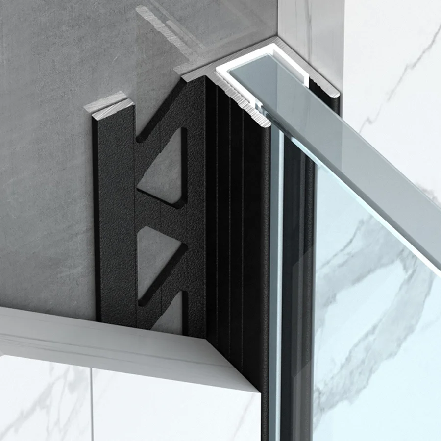 silver color shower room 12mm glass holder channel aluminum F shape tile trim profile for hotel