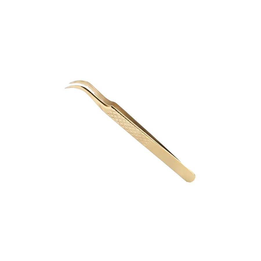 Wholesale Eyelash extension tweezers golden color with high quality eyelash tools kits lash tweezers