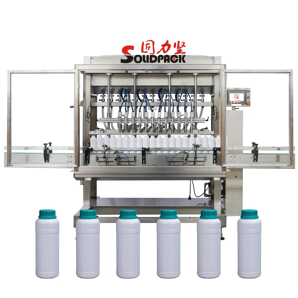 Solidpack 16 heads Automatic Insectcide Chemical Liquid Linear Gravity Bottle Filler Capping Machine