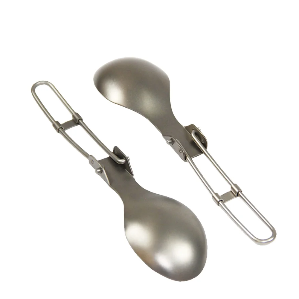 OUTDOOR HIKING CAMPING MOUNTAINEERING FOLDING FOLDABLE FLATWARE TITANIUM SPOON