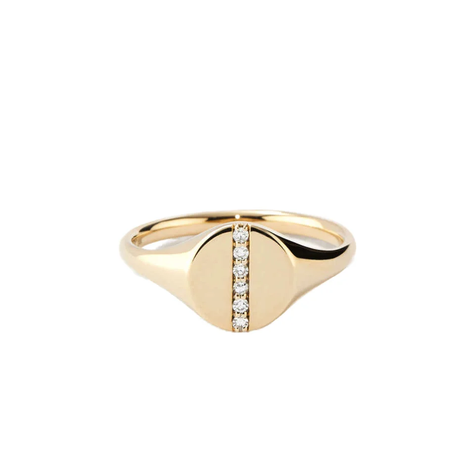 New Unique Luxury Jewelry 14k Gold Filled Ring Pave Diamond Line Signet Pinky Inlay Fashionable Popular Finger ring