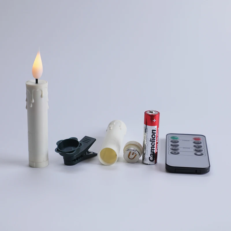 Hot Selling 2023 Creative Decoration Christmas Set of 10 Xmas Tree Taper LED Candle with Timer and Clips