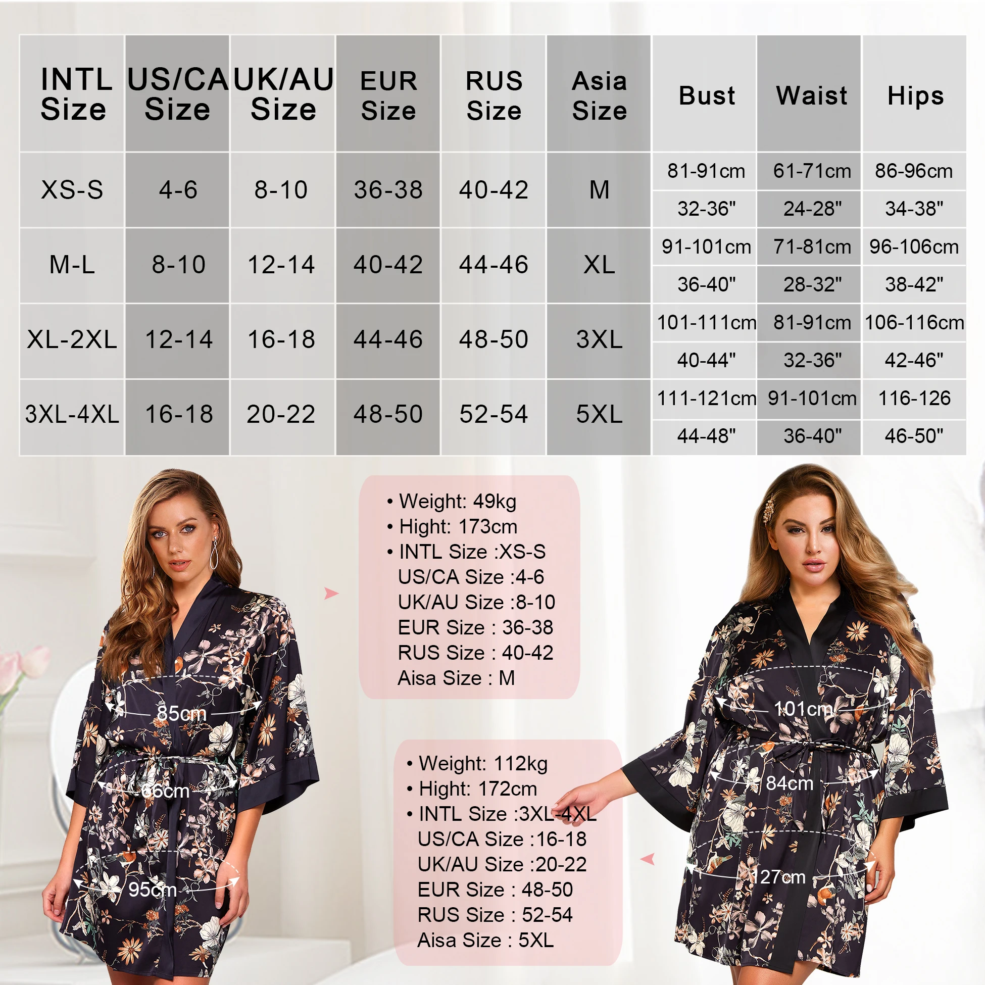 Ready to ship long sleeves floral print above knee length kimonos ladies homewear satin robes women