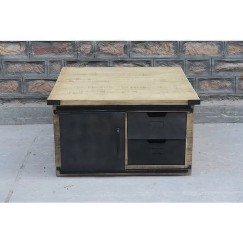 solid wood sliding door coffee table 2022 hot selling new design coffee table square shape metal doors sliding door coffee table