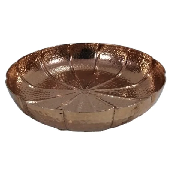 Hammered platter gold electroplating of copper dish and platter for serving food items with and unique plating food gradeplating