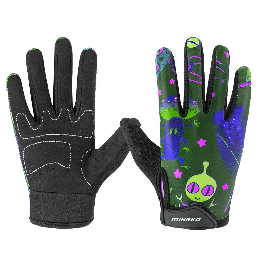 Youth Bike Bicycle Gloves Kids Cute Cartoon Children Bike Gloves full Finger Cycling Gloves  Anti-skidding Silicone Gel Pad