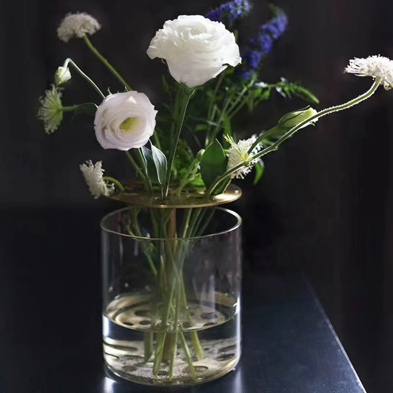 Minimalistic Lead Free Brass Borosilicate Glass Flower Frog Hydroponic Gold metal flower jar lid nordic modern high quality