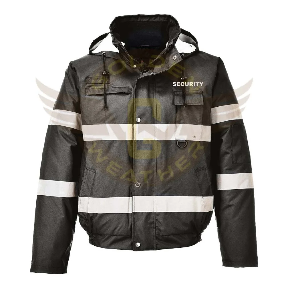 Hi Vis Security Reflective Bomber Parka Reflective Bomber Jacket with Security Branding Class 2 Mini Black jacket
