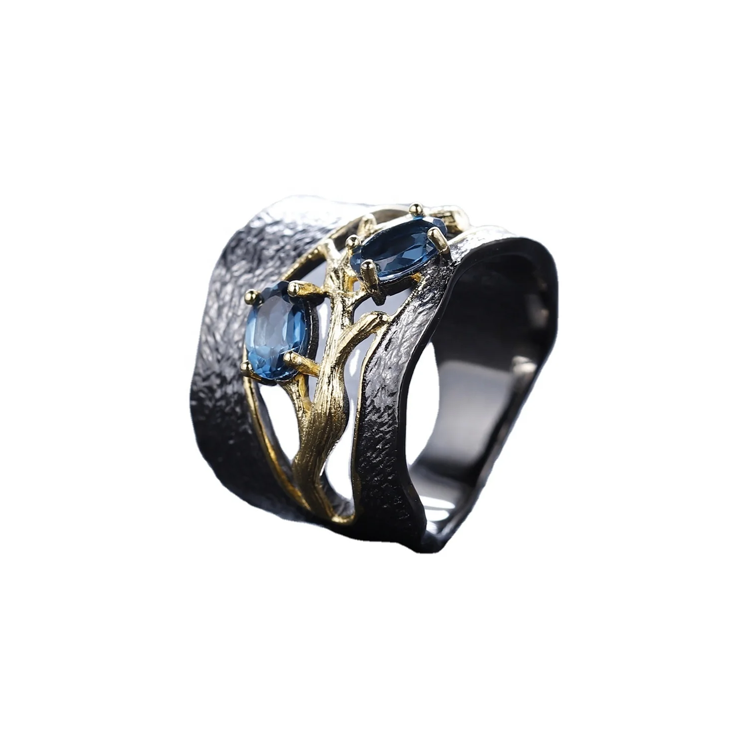 925 silver blue corundum rings
