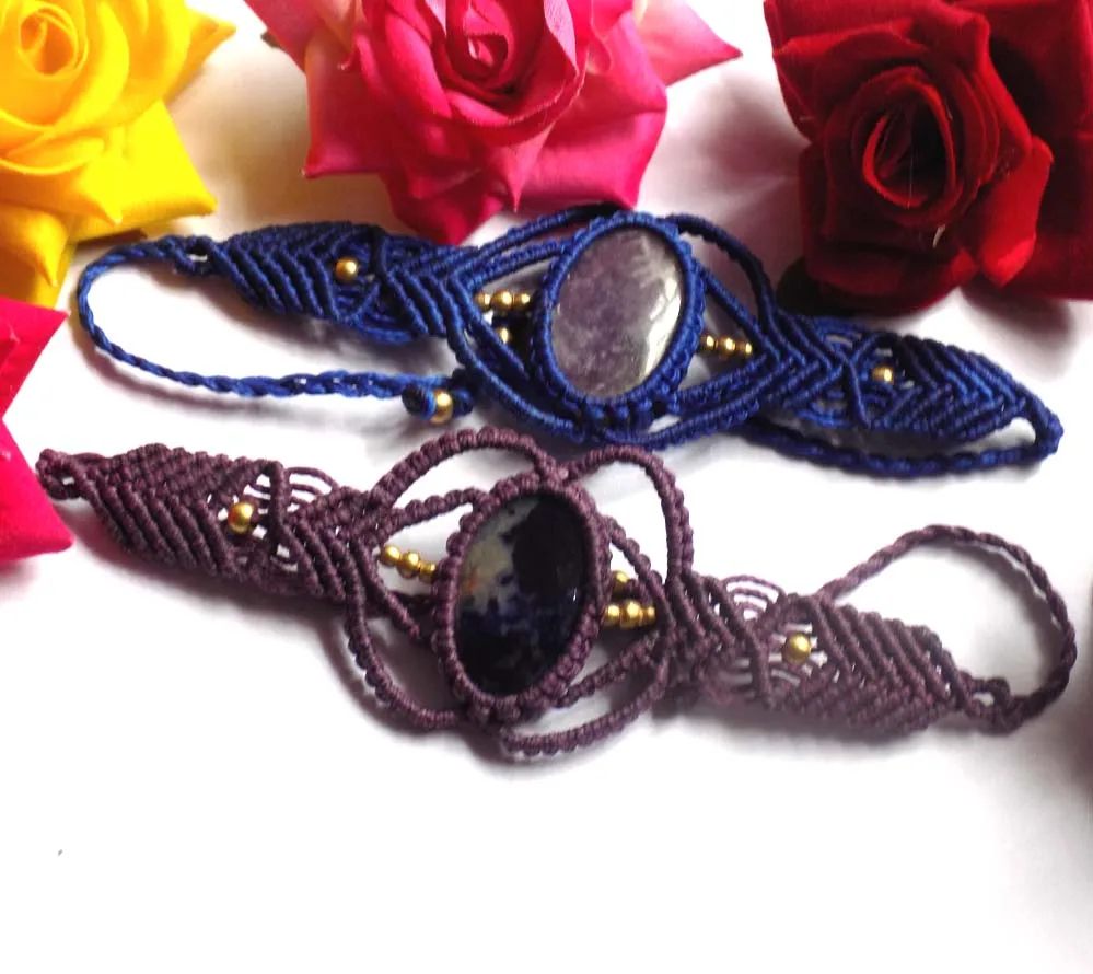 Elegant Vintage Jewelry Bohemian Rope Brown Thread Macrame Bracelet Black Onyx Oval Shape Macrame Bracelet For Friendship Day