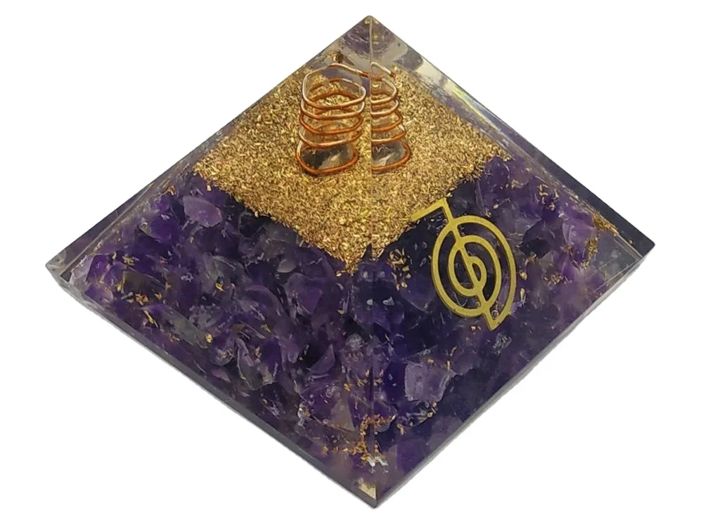 High Quality Amethyst Orgone Pyramid with Copper Coil Orgonite Orgone Pyramid