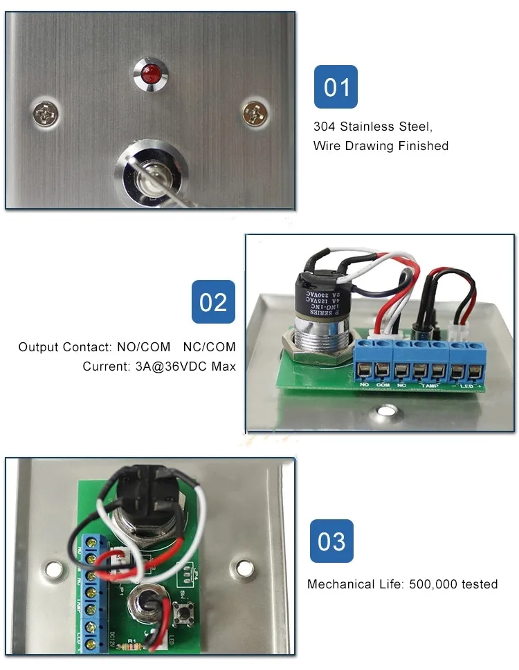 Stainless steel Emergency keys Door Exit Button/switch For Security Door Access