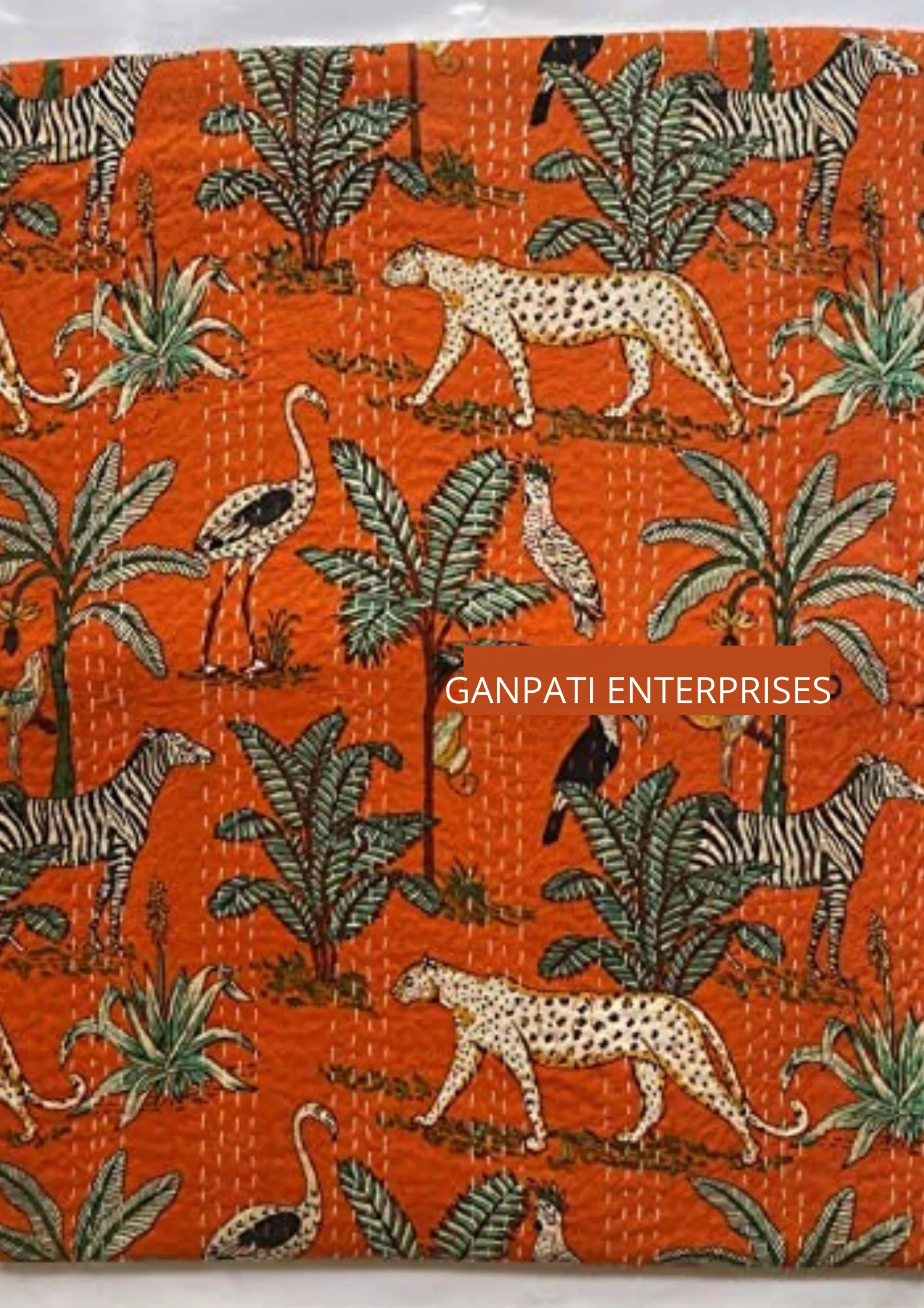 Kantha Quilt Indian Handmade Cotton Kantha Quilt Throw Living Reversible Kantha Bedspread Hand Block Tiger Print Throw Blankets