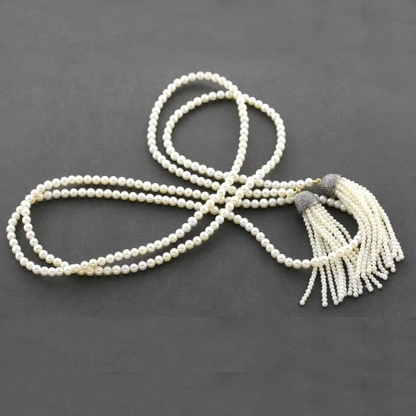 925 Silver Diamond Pearl Gemstone Beads Necklace by Metarock Jewels