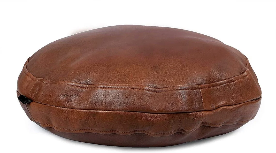 Genuine Leather Round Pillow Covers, Soft Leather Luxuriating Decorative Cushion Living Decor, Home Decor Leather Pillow Cover