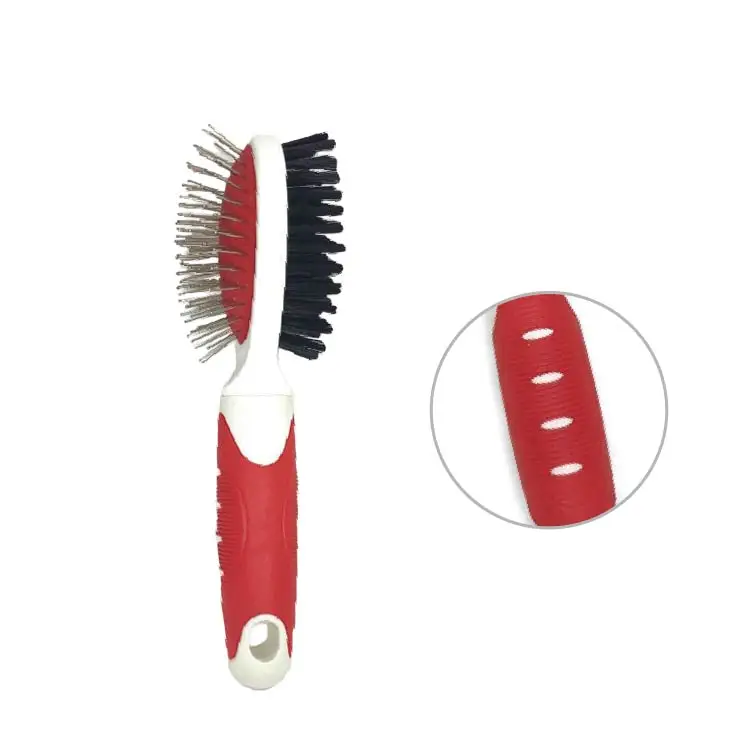 Pet cleaning white red and grey red 2 in 1 combo brush pin bristle for cat