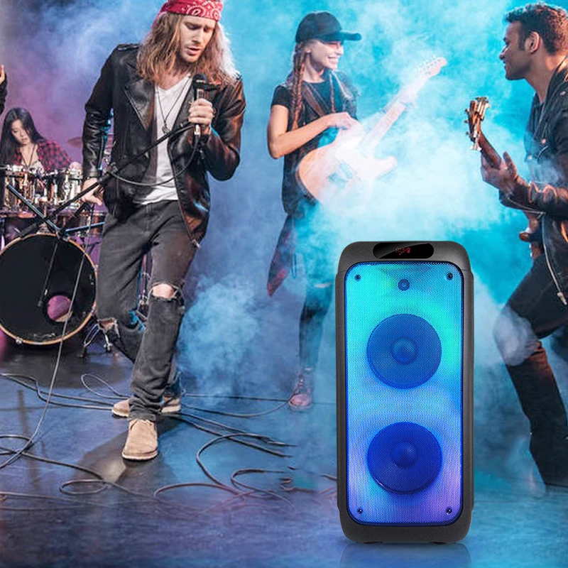 Popular Factory Outdoor Sports Portable Speaker Rechargeable LED Light Echo Dj Party Karaoke Speaker with Mic