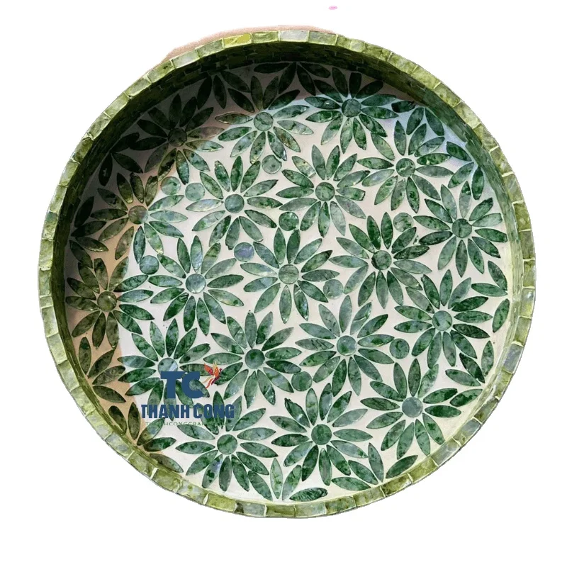 CHEAP PRICE MOTHER OF PEARL TRAY CAPIZ SHELL ROUND SERVING TRAY AS COFFEE TABLE SUITABLE FOR DINING TABLE AND HOLIDAY