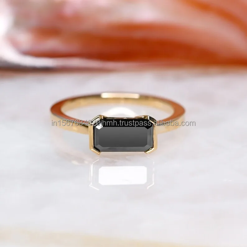 Natural Diamond for Women Engagement Band Black Diamond Ring,14k Rose Gold Black Stackable RingJewelry Half Eternity Black Ring