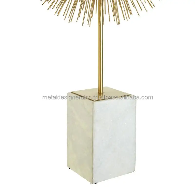 Gold Starburst Sculpture with Block Stand Showpiece ball Sculpture Home Office Desk Living Room Table Decor Decorative Gift Item