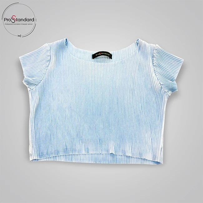 Kids Fashion Two Pieces Set Baby Girls Blue Pleated Top& Trousers Korean Style