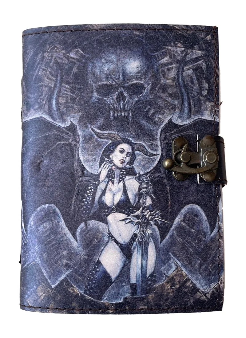 Skull Handmade Leather Printed Journal Retro Collage Poster Design 120 Deckle Edge Vintage Paper Notebook & Sketchbook