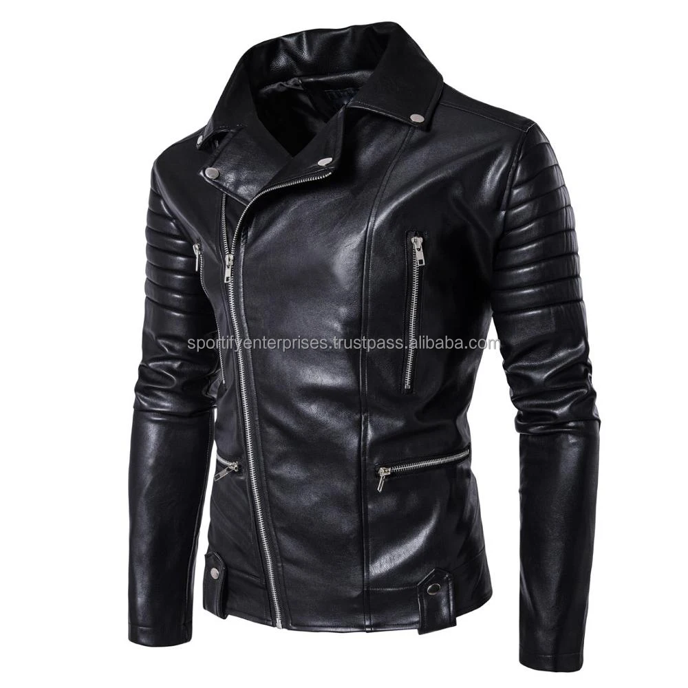 Fashionable Trend High-quality Slim-fit Zip Fastening Jacket Attractive Striped Black Ivory Full-grain Leather Jacket for Men