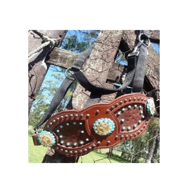 New Fancy Bling Bronc Halter High Quality OEM DD Leather Bronc Halter Assorted colors Handmade Ostrich Leather Inlay