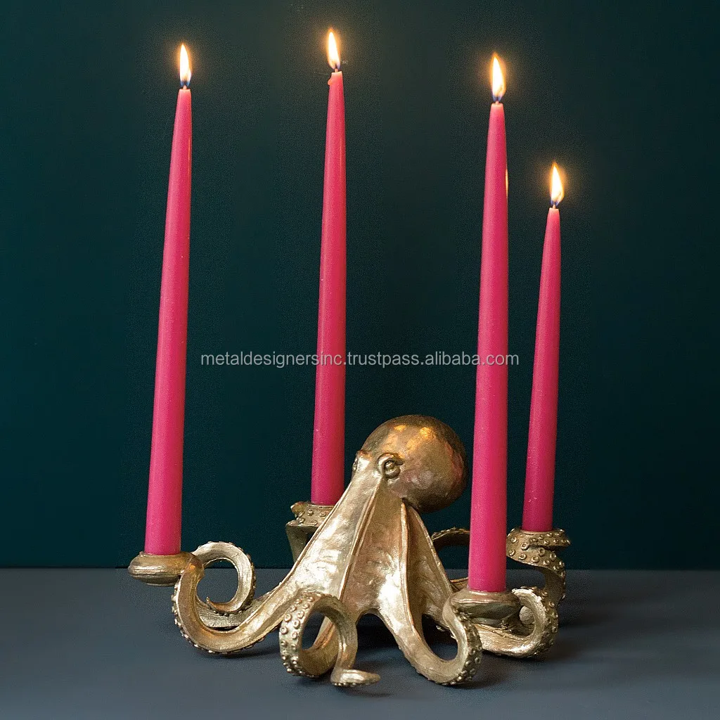 Gold Octopus Four Candle Holder Table ware for living room and laundry octopus decorative handle holders