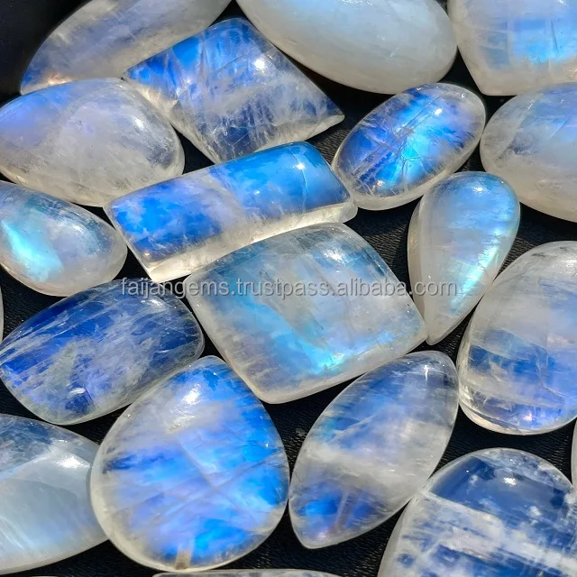 AA+ Natural Rainbow Moonstone Gemstone Lot Wholesale Rainbow Moonstone Cabochon Lot Moonstone Cabochon ,Blue Fire Flashy