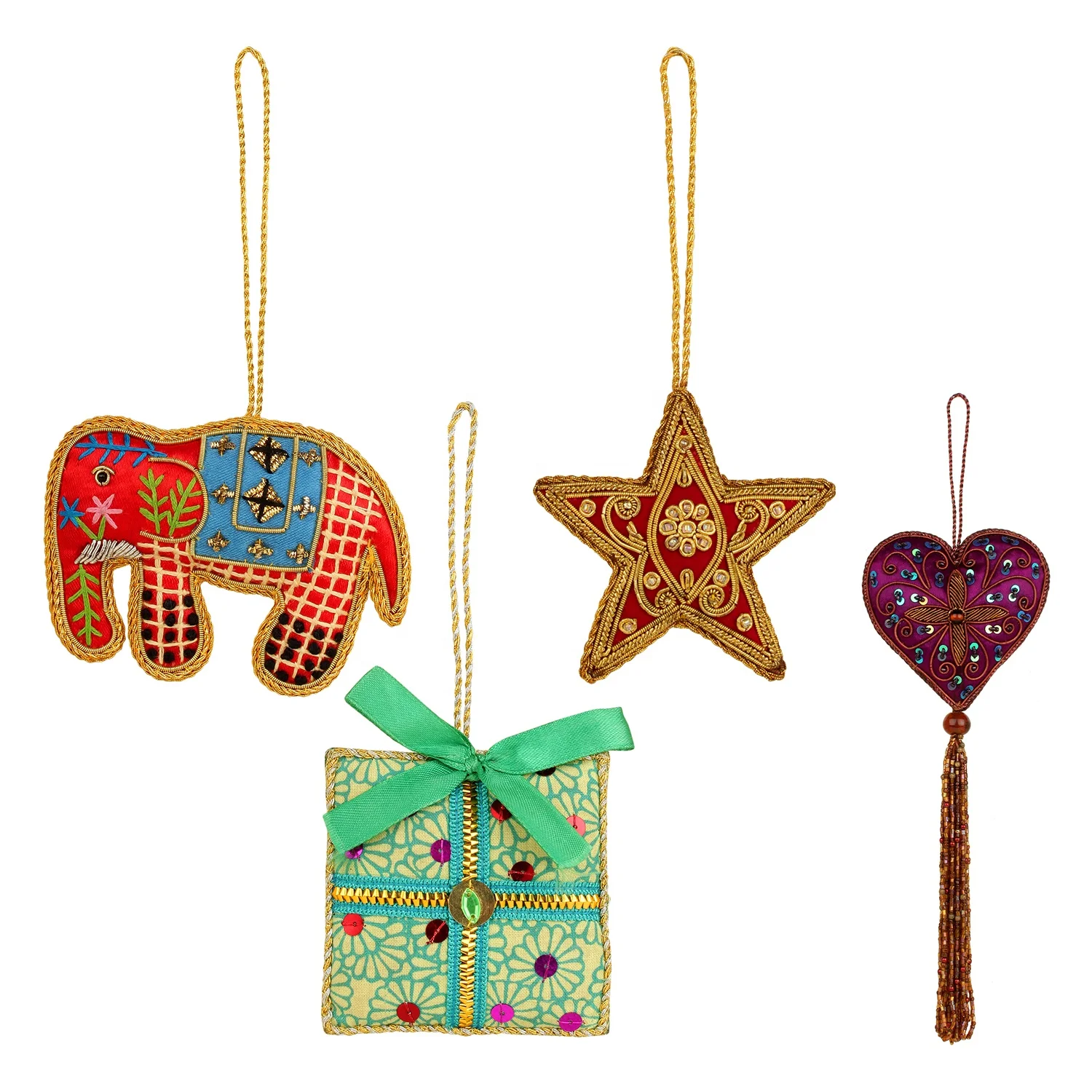 Handmade Velvet Satin Christmas Decorations Beaded Embroidered Ornaments Wholesale Handcrafted Christmas Decorative Pieces