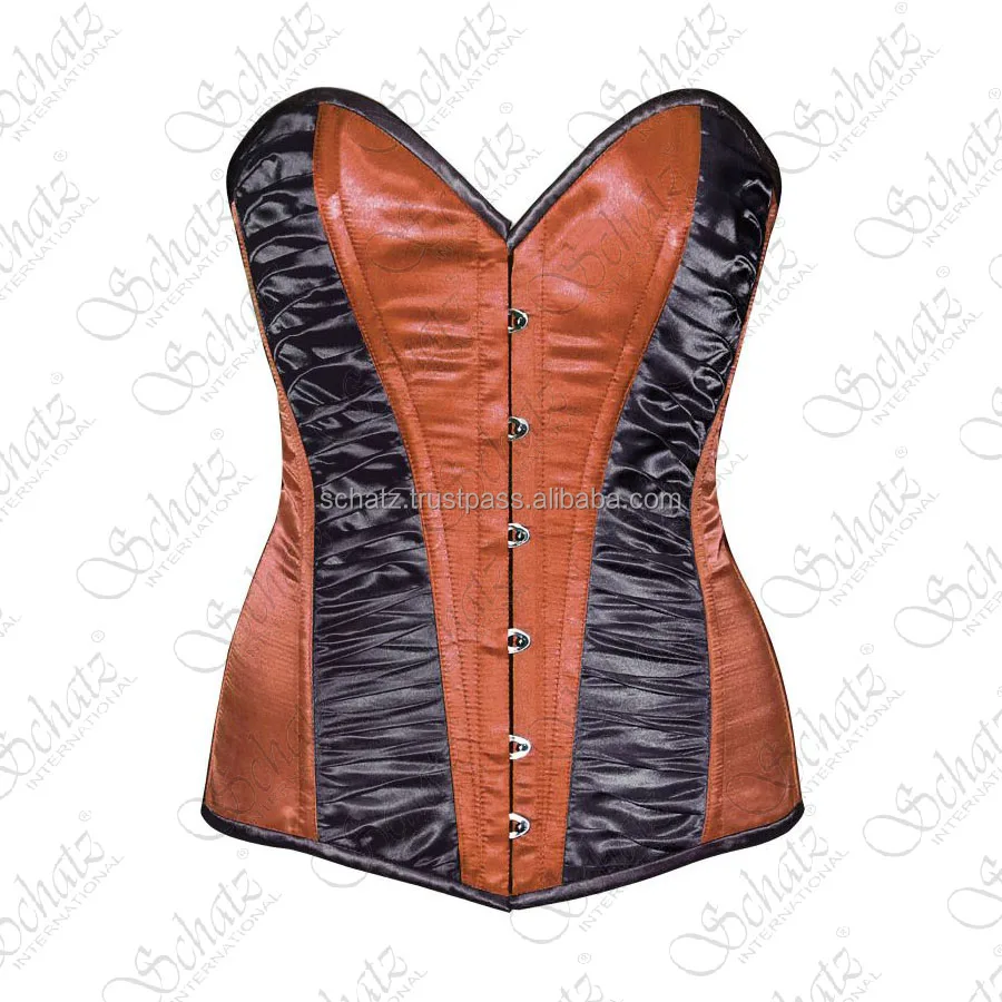 Top Seller 2024 Overbust Steel Boned Two Tone Satin Corset With Gathered Fabric Top Design Fashion Wear Satin Corset Vendors