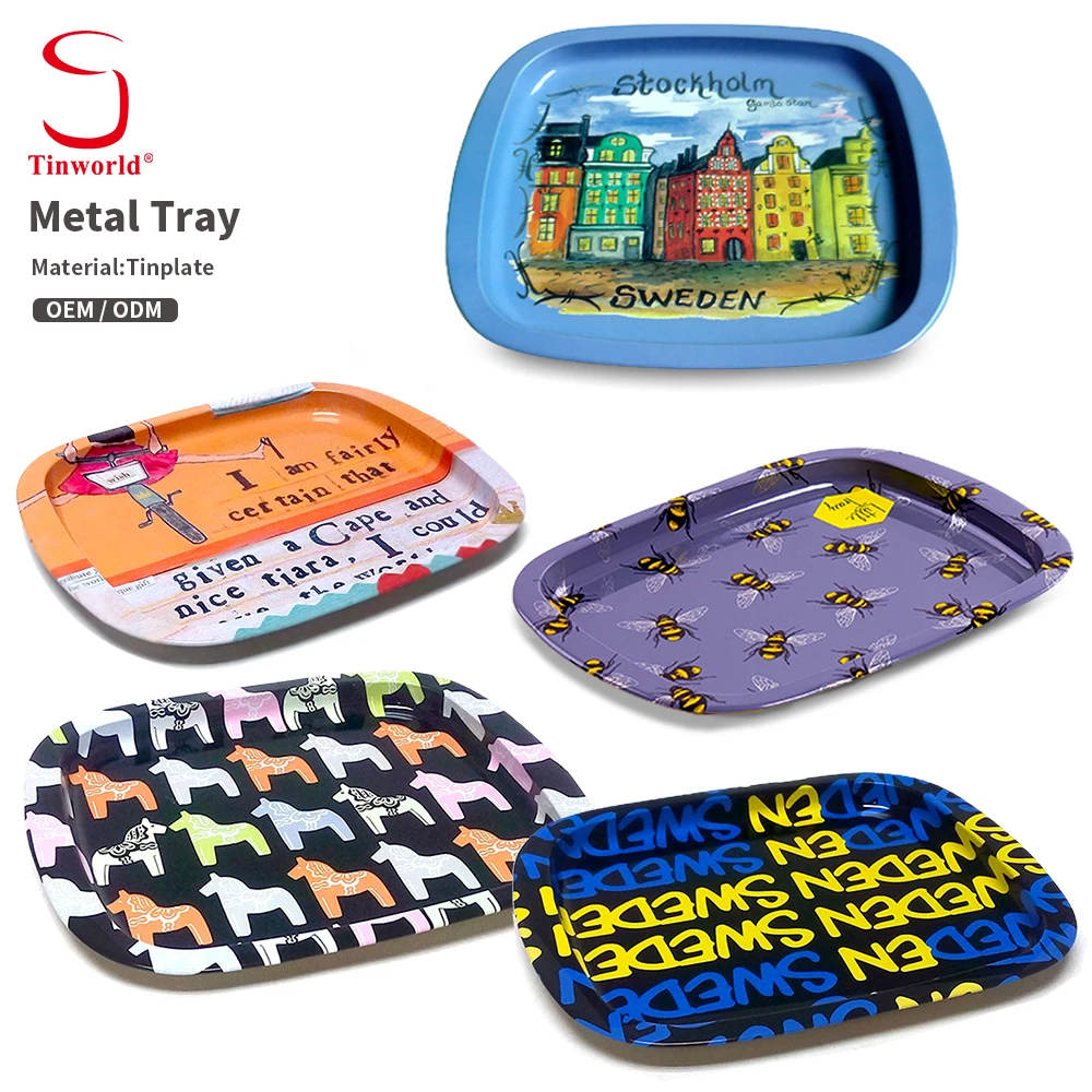 2024 Wholesale 19*15cm Tin Metal Tolling Tray Custom Logo Herb Smoking Tray Rolling