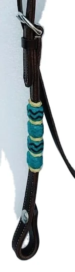 Hot Sale Brown Leather Headstall With  Blue And White Rawhide knotting Headstall For Horse Riding At Affordable Price