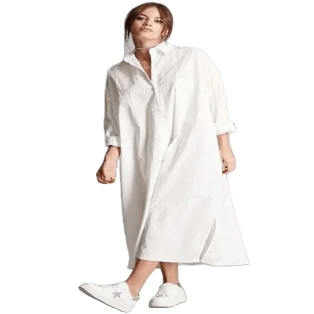 Soft cotton and linen dress for women plus size single breasted button down shirt dresses vestidos