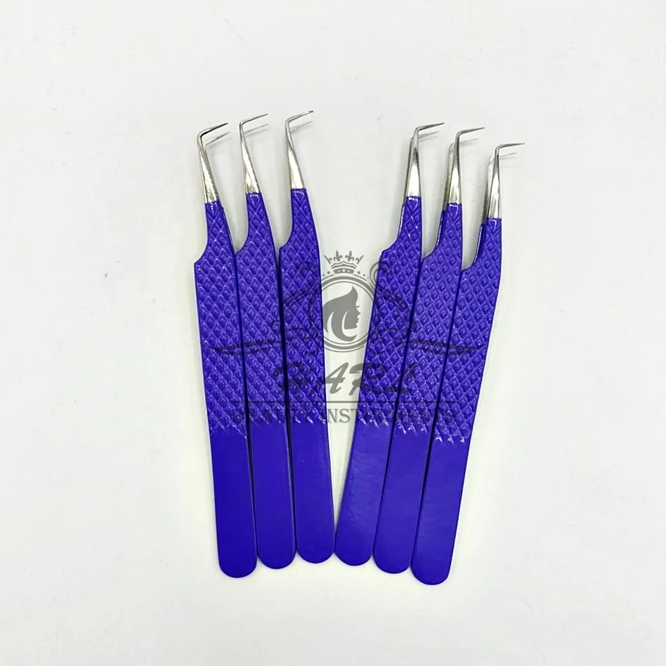 Royal Blue Color diamond grip 90 Degree Eyelash Extension Tweezers customized tweezers lash extension tweezers eyelashes tools