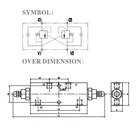 OVERCENTER hydraulic VALVE Double In Line, 25LPM, 350 bar, pilot ratio 4.5:1, VBCD-DE Double Balance valve for machinery