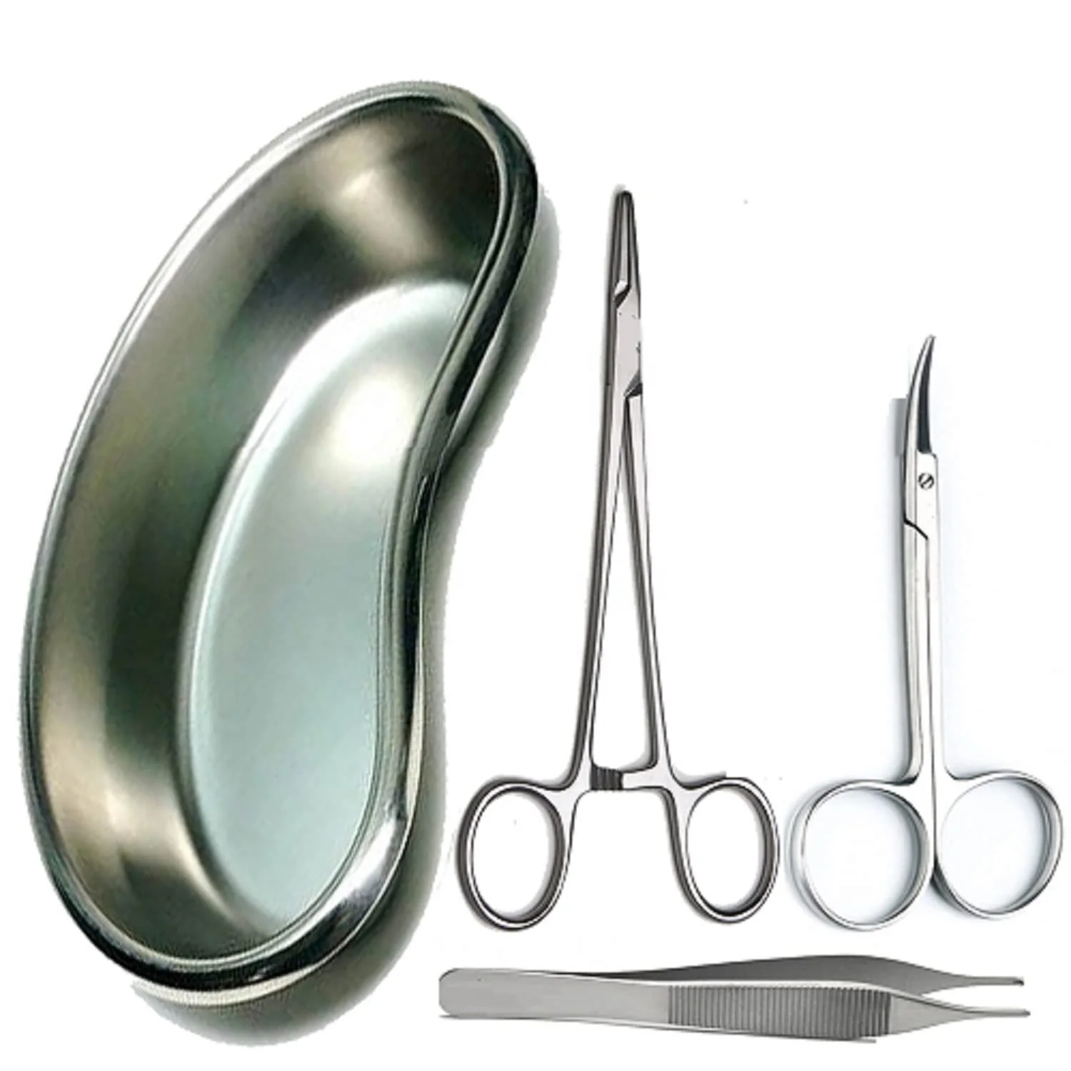 Stainless steel Needle Holder Adson Forceps Iris Scissor With Kidney Tray 4Pcs set high quality in low price supplier from PK
