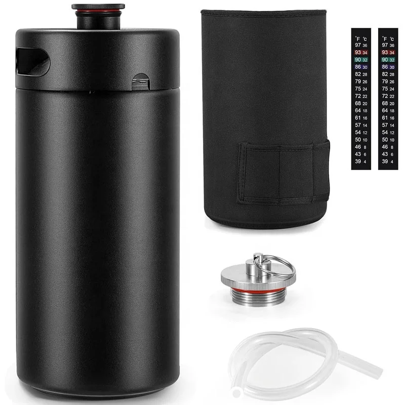 128 OZ Matte Black Powder Portable Stainless Steel 304 Mini Keg Growler with Exhaust Valve Cap Insulator Sleeve Seal Knob Cover