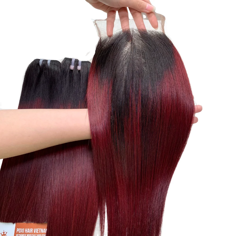 Wholesale Colored Weave Bundles 100% Human Hair 12A Grade 99J Burgundy Bone Straight Raw Full Cuticle Vietnamese Hair Extensions