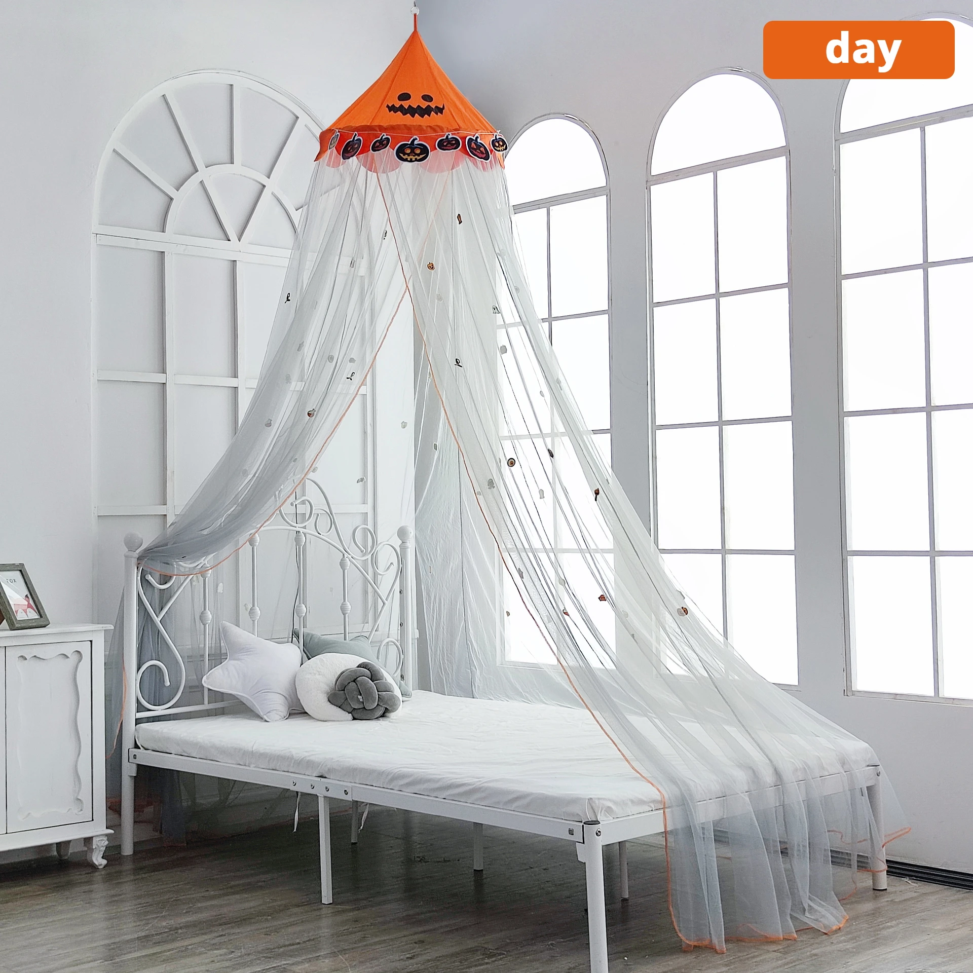 Halloween Kids Glow in The Dark Stars Hanging Bed Curtain Mosquito Net Canopy Netting For Full Double Bed