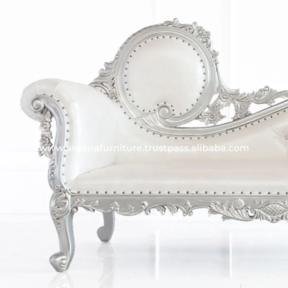 Antique Style Hand Carved Classic Chaise Lounge Comfortable Wedding Lounges Wooden Sofa Bed for Living Room Hotel Furniture