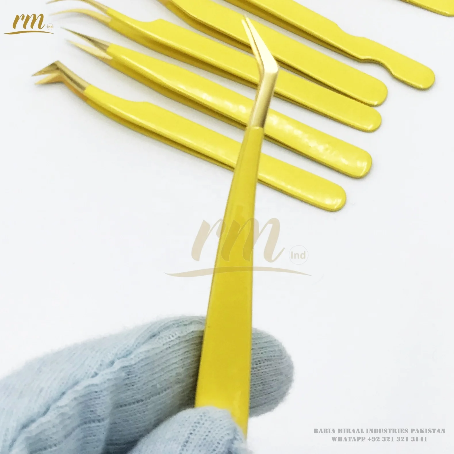 Professional Eyelash Extension Tweezers Custom Logo Packing Dolphin Shape Butter Yellow Shiny Gold Fiber Stainless Steel Plain