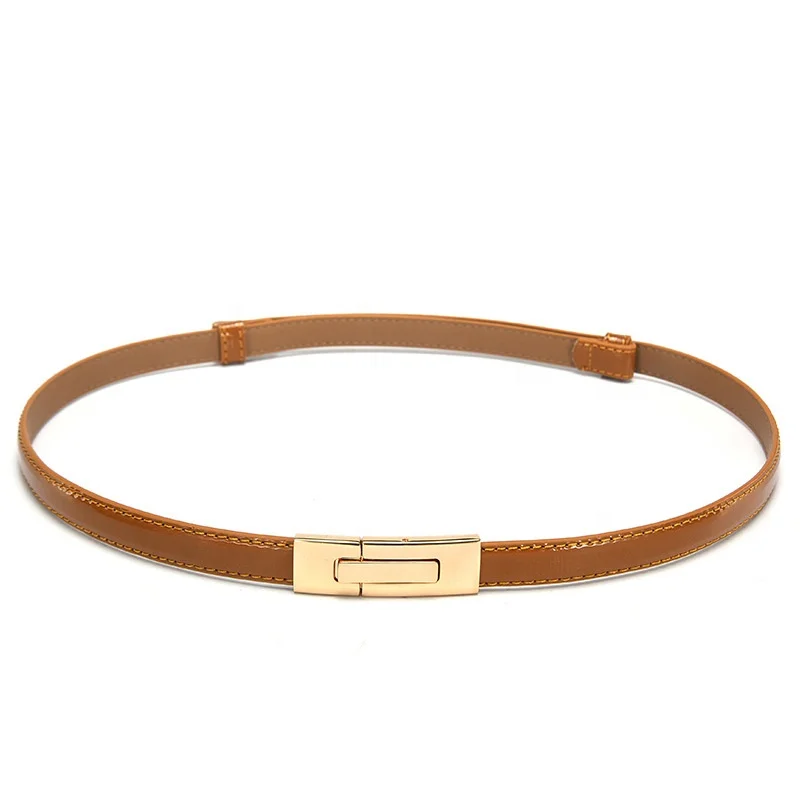 Fashion Ladies Automatic Buckle Belt Patent Leather Genuine Leather Thin Belt Skirt Decoration