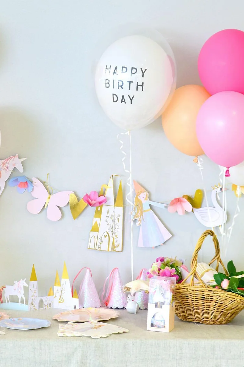 Гирлянда с золотым тиснением в виде замка единорога, принцессы, украшение для детского дня рождения, праздничный баннер S00892