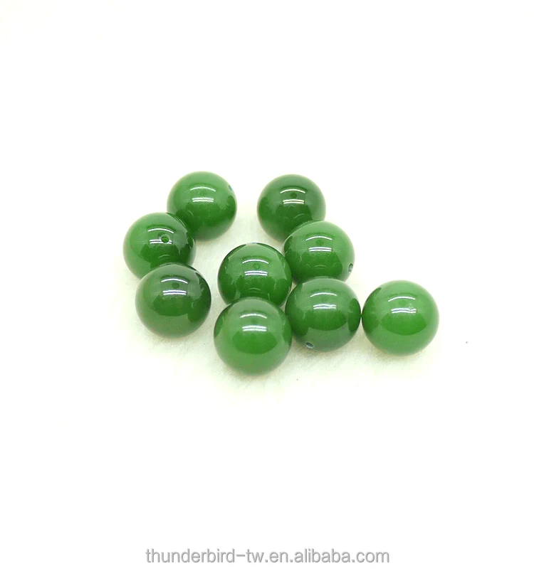 High quality half drilled 12mm Loose gemstone bead A grade natural genuine green jade nephrite